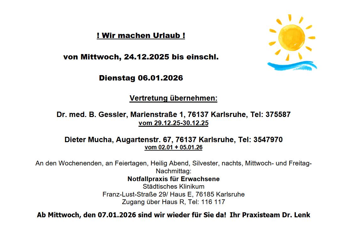 Urlaub bis einschl. Dienstag 06.01.2026 siehe unten